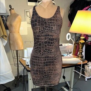 Fashion Nova Brown Croc-Print Bodycon Mini Dress
